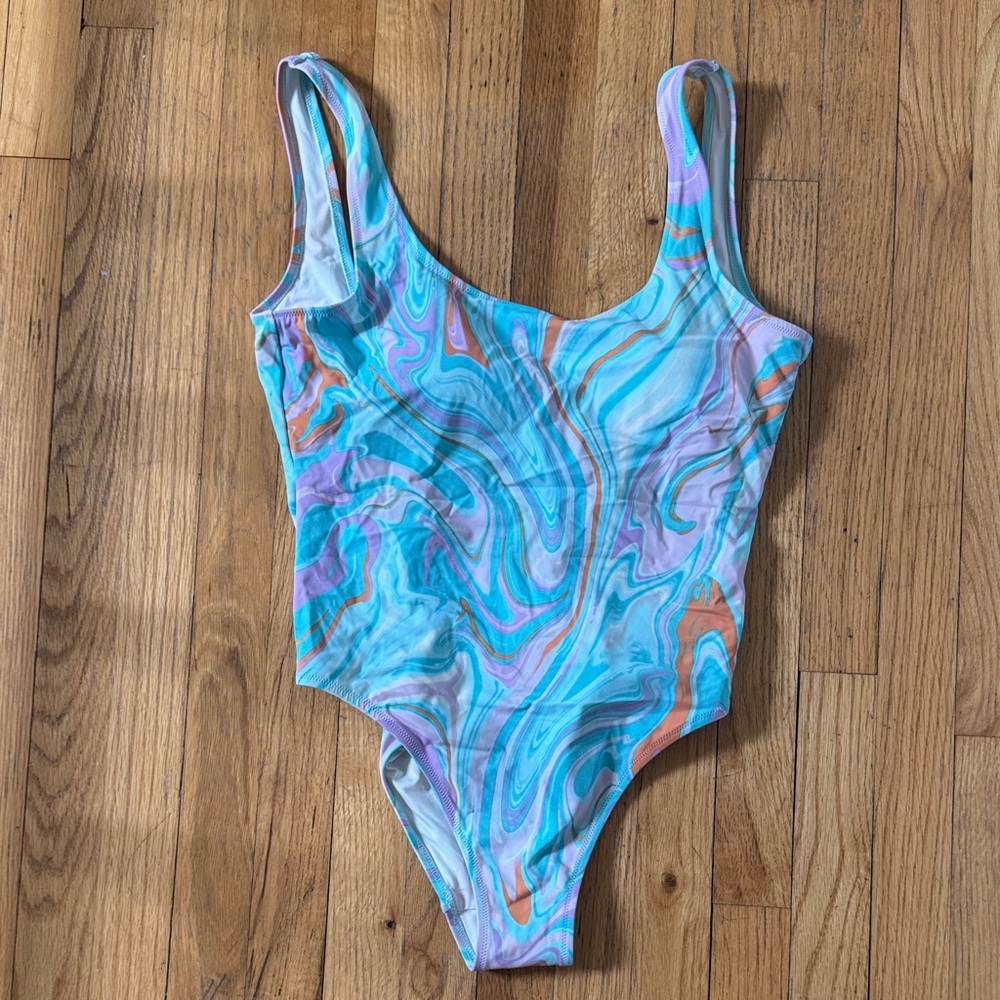 Pink VS Victoria’s Secret Colorful Swirl tie die scoop One-Piece Swimsuit large